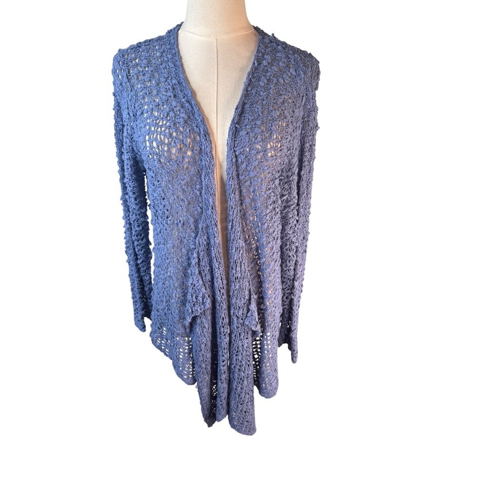 2/$30 Soft Surroundings L/XL Periwinkle Blue Open Weave Cardigan - Picture 7 of 16